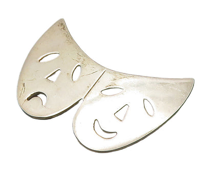 MEXICO 925 Sterling Silver  Vintage Dramatic Theater Masks Brooch Pin  BP5989