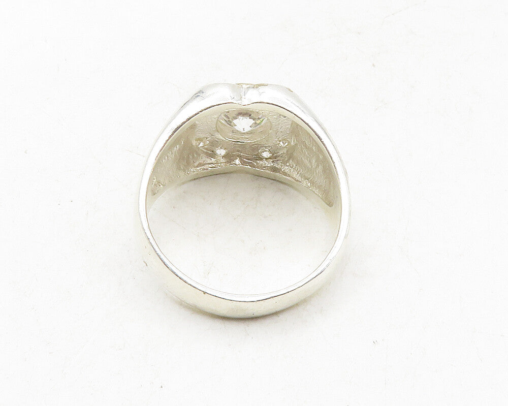 925 Sterling Silver  Vintage Cubic Zirconia Floral Band Ring Sz 11.5  RG9628