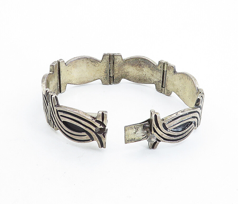 JJA MEXICO 925 Silver  Vintage Dark Tone Swirl Hinge Chain Bracelet  BT3028