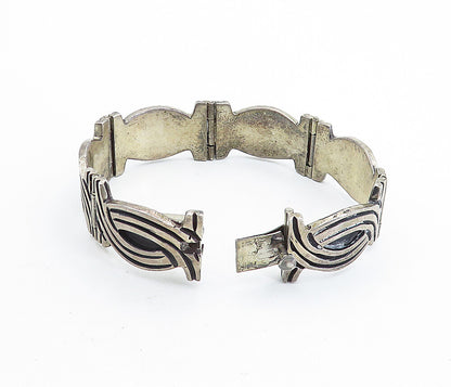 JJA MEXICO 925 Silver  Vintage Dark Tone Swirl Hinge Chain Bracelet  BT3028