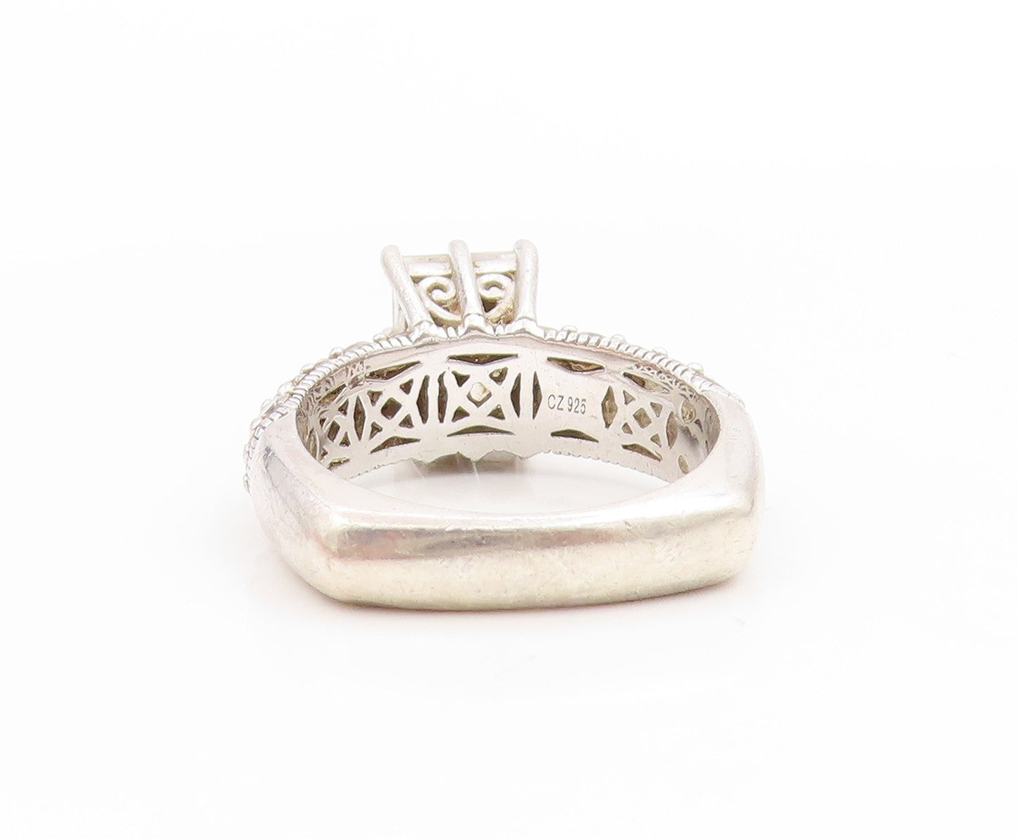 925 Sterling Silver Vintage Ring TYCOON Two Shape CZ Statement Band Sz 6 RG34113
