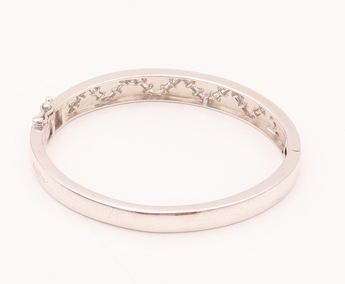 925 Sterling Silver  Vintage Wave Of CZ & Fire Opal Bangle Bracelet  BT9944
