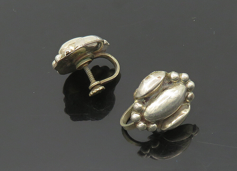 MEXICO 925 Silver  Vintage Shiny Pointed Domes Non Pierce Earrings  EG9826
