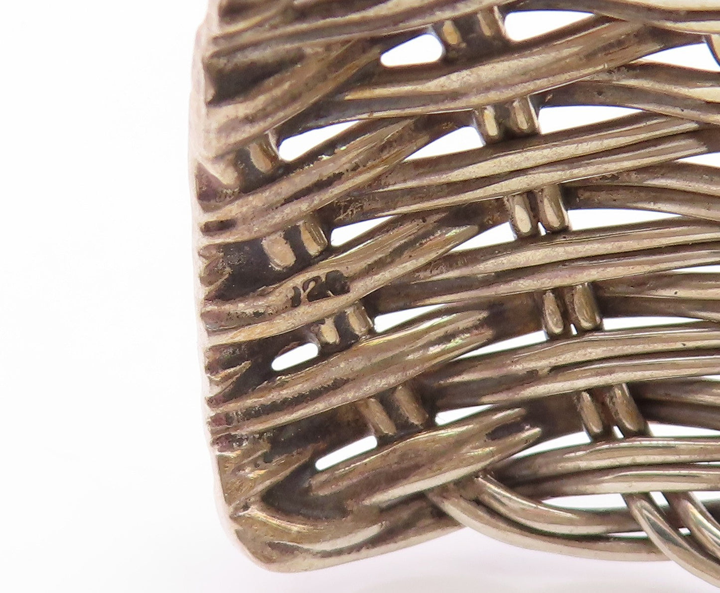 925 Sterling Silver Vintage Bracelet Modernist Basketweave Wide Cuff  BT11917