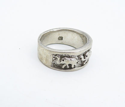 925 Sterling Silver Vintage Raised Elephant Pattern Band Ring Sz 6.5 RG4884