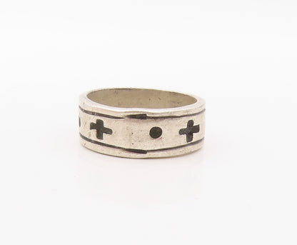 925 Sterling Silver Vintage Ring MEXICO Solid Etched + And O  Sz 12  RG31054