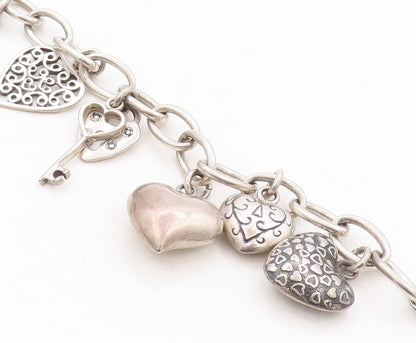 925 Sterling Silver Vintage Bracelet Minimalist Carved Dangling Hearts  BT10928