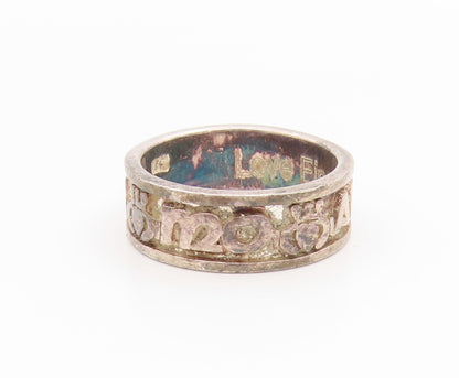 925 Sterling Silver Vintage Ring Embossed Text Statement Band  Sz 6  RG34508