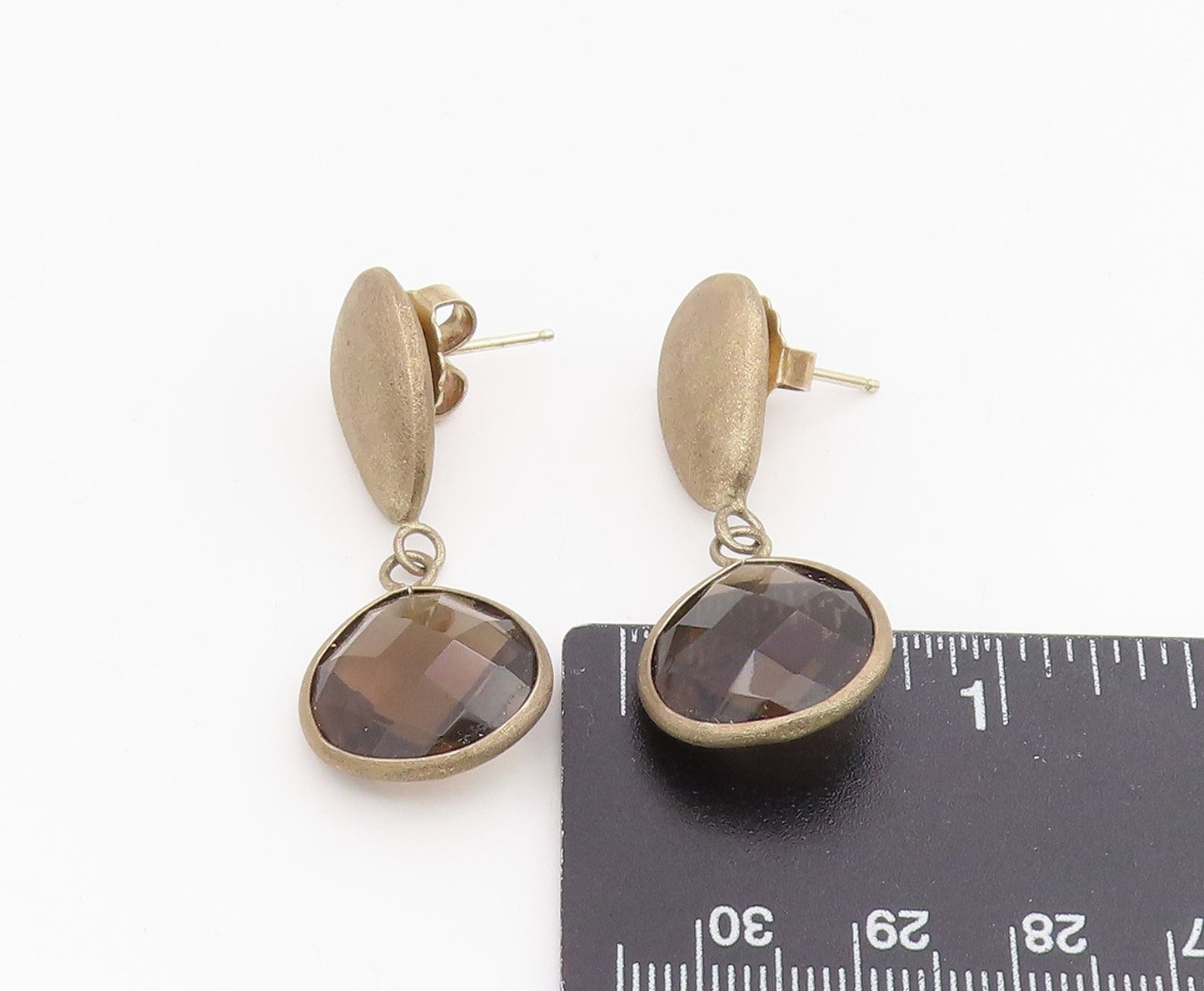 925 Sterling Silver Vintage Earrings Faceted Smoky Quartz Elegant Drops  EG13917