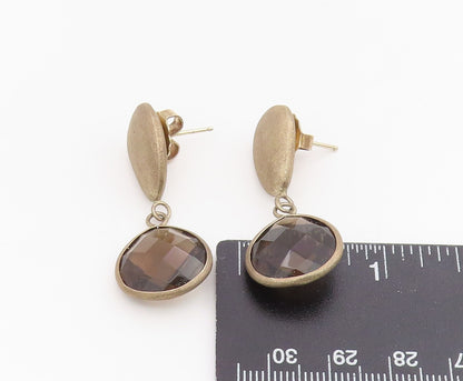 925 Sterling Silver Vintage Earrings Faceted Smoky Quartz Elegant Drops  EG13917