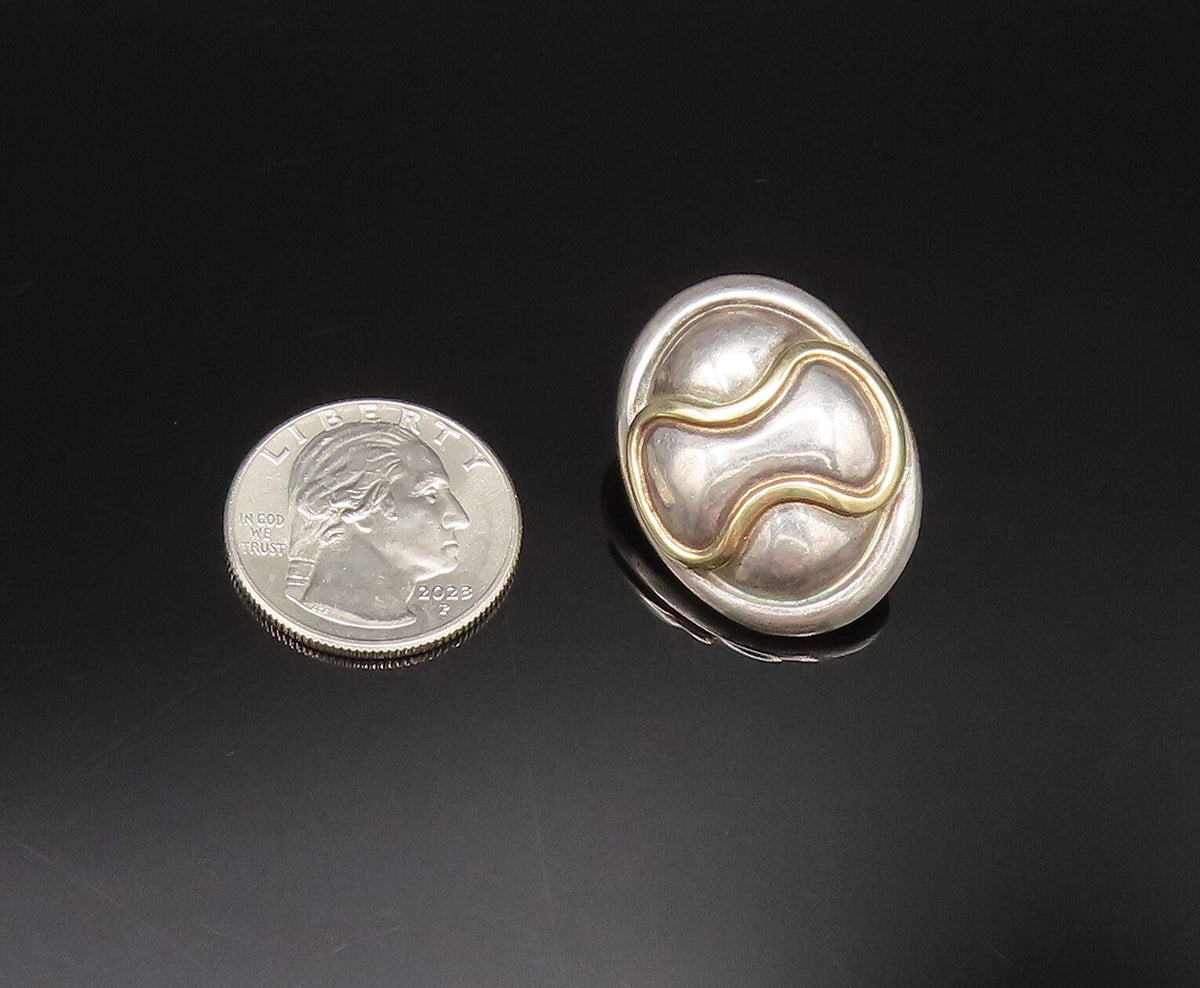 ROBERT WINC 18K GOLD & 925 Silver  Vintage 2 Tone Wave Oval Earrings  EG12020