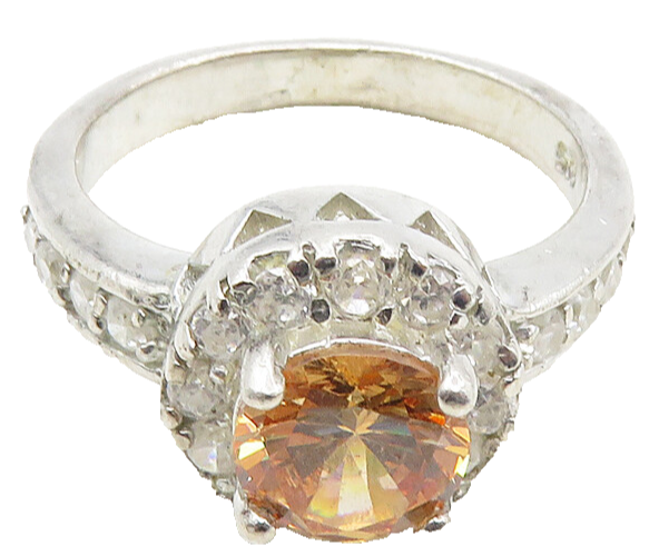 925 Sterling Silver  Vintage Peach Cubic Zirconia Band Ring Sz 8.5  RG9587