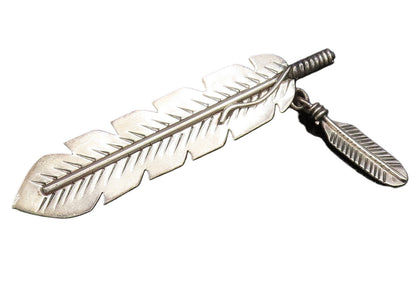 SOUTHWESTERN 925 Silver Vintage Minimalist Etched Feathers Brooch Pin BP10094