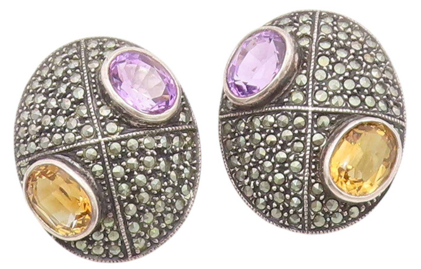 925 Sterling Silver Vintage Earrings JUDITH JACK Amethyst & Citrine  EG13946