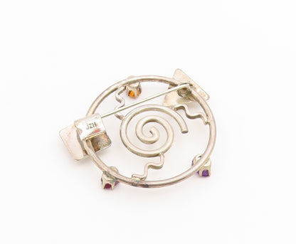 925 Sterling Silver Vintage Brooch Pin Multi Gemstone Geometric Galaxy  BP12649