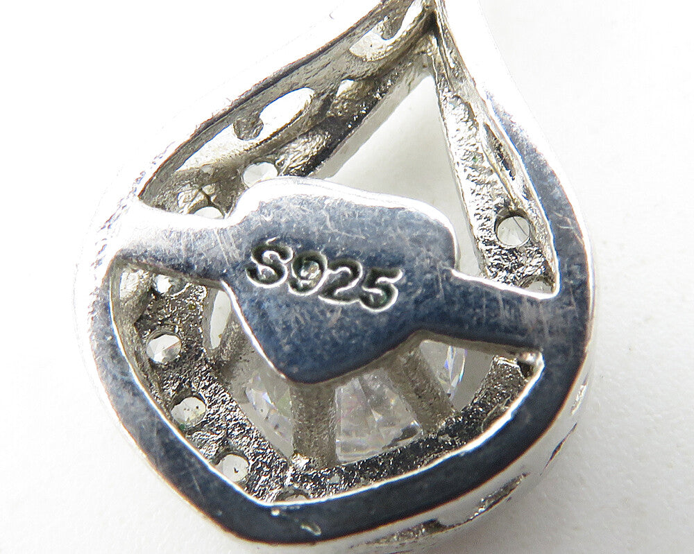925 Sterling Silver  Sparkling Cubic Zirconia Open Tear Drop Pendant  PT8087