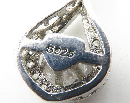 925 Sterling Silver  Sparkling Cubic Zirconia Open Tear Drop Pendant  PT8087