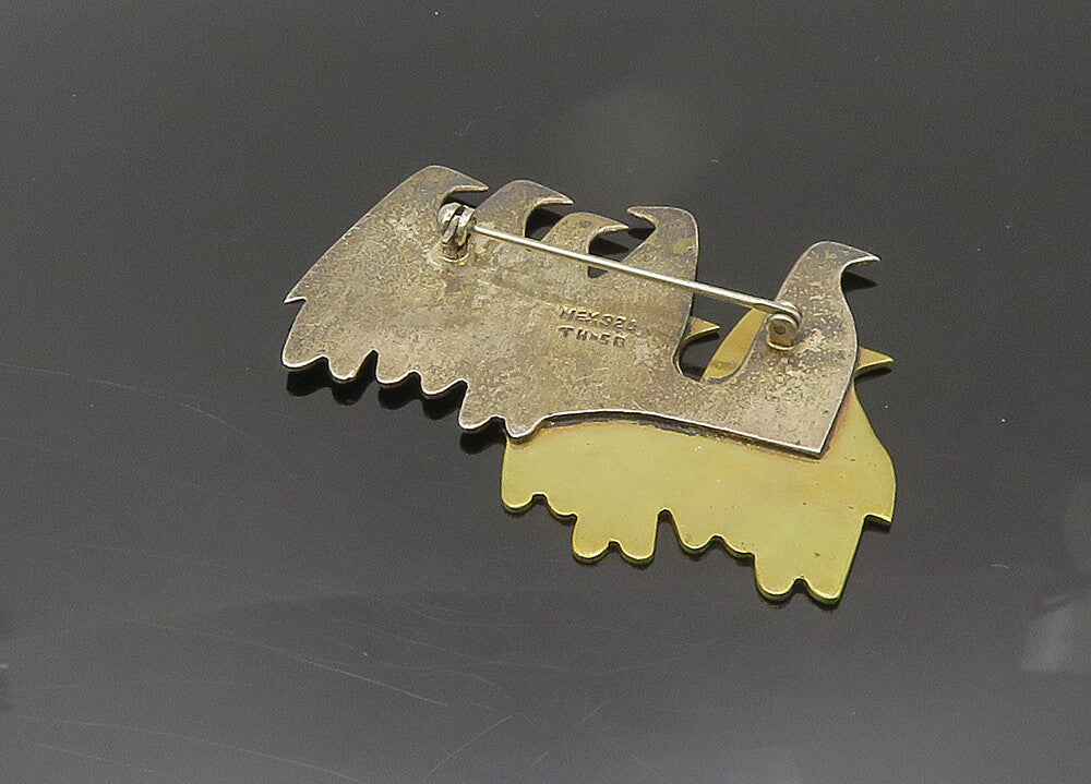 MEXICO 925 Sterling Silver  Vintage Two Tone Penguins Brooch Pin  BP8628