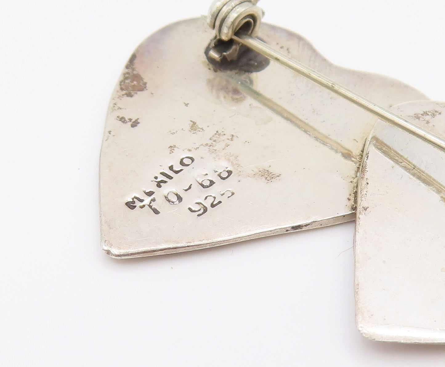 MEXICO 925 Silver  Vintage Graduated Love Hearts Dangle Brooch Pin  BP10193