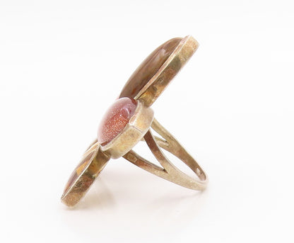 925 Sterling Silver Vintage Ring Modernist Multi Gemstone Flower Sz 6.5 RG35334