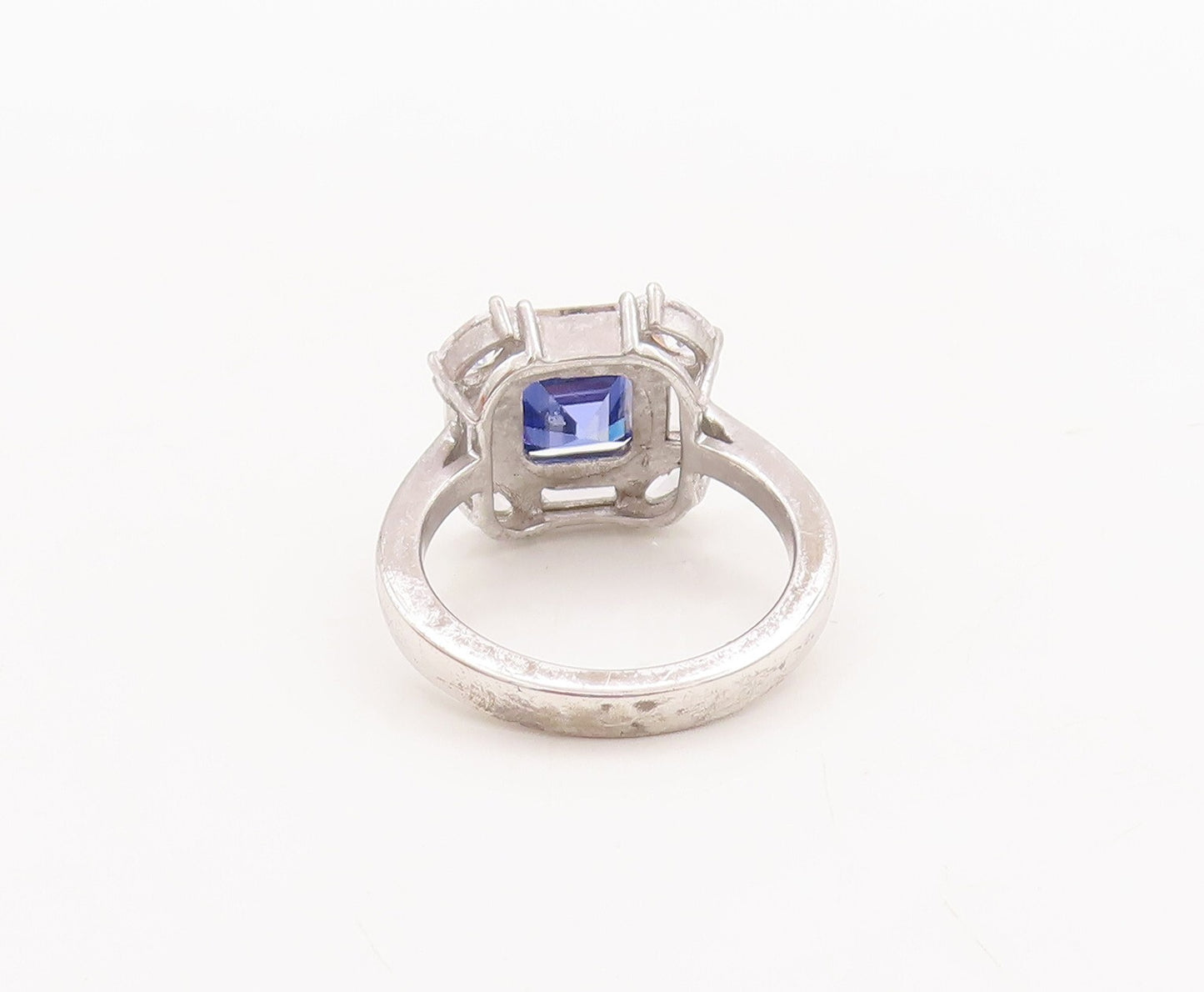 925 Sterling Silver Vintage Ring Square Cut Blue Halo White Topaz  Sz 7  RG29656