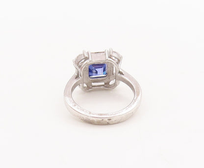 925 Sterling Silver Vintage Ring Square Cut Blue Halo White Topaz  Sz 7  RG29656