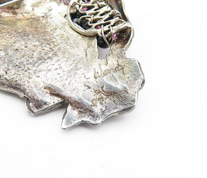 925 Sterling Silver  Vintage Topaz & Black Onyx Beads Woman Brooch Pin  BP2003