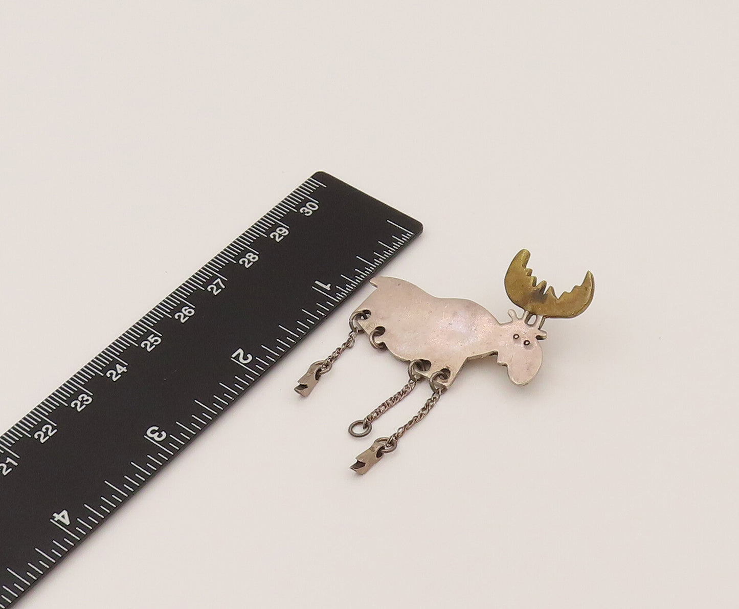 MEXICO 925 Silver  Vintage Two Tone Animal Dangle Chain Brooch Pin  BP10235