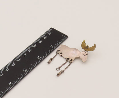 MEXICO 925 Silver  Vintage Two Tone Animal Dangle Chain Brooch Pin  BP10235