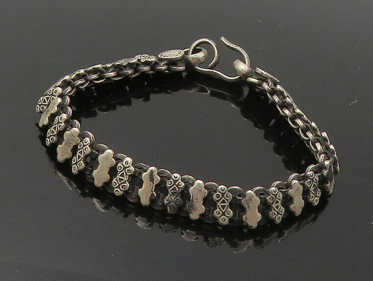 925 Sterling Silver  Vintage Dark Tone Petite Patterned Chain Bracelet  BT6810