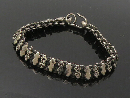 925 Sterling Silver  Vintage Dark Tone Petite Patterned Chain Bracelet  BT6810