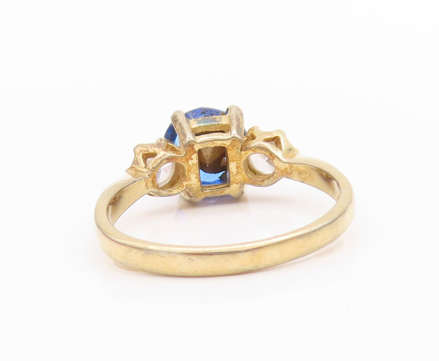 925 Sterling Silver Vintage Ring Gold Plated Round Sapphire Topaz  Sz 8  RG33365