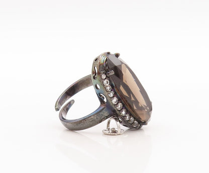 925 Sterling Silver Vintage Ring Large Oval Smoky Quartz & Topaz  Sz 8  RG29442