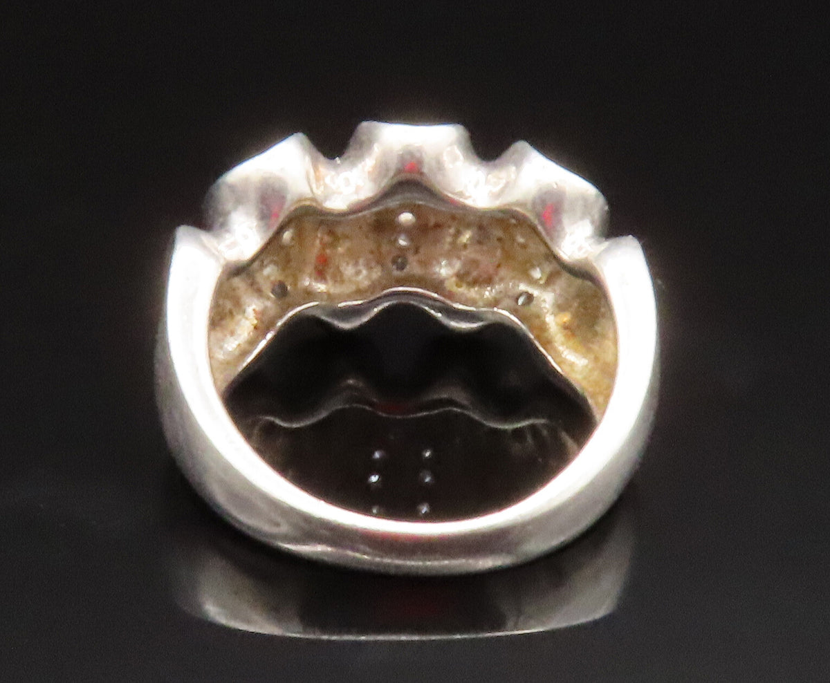 925 Sterling Silver  Vintage Topaz Concave Swirl Pattern Ring Sz 7  RG25228