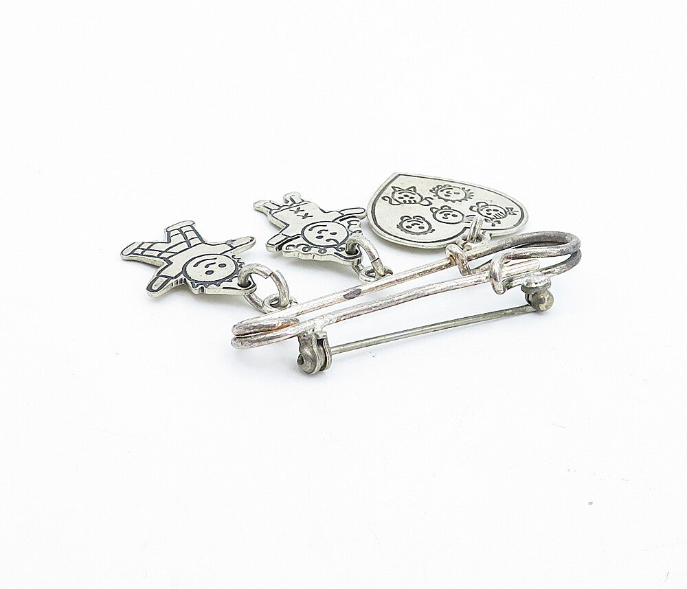EFS MEXICO 925 Silver  Vintage Shiny Children Heart Charms Brooch Pin  BP1187