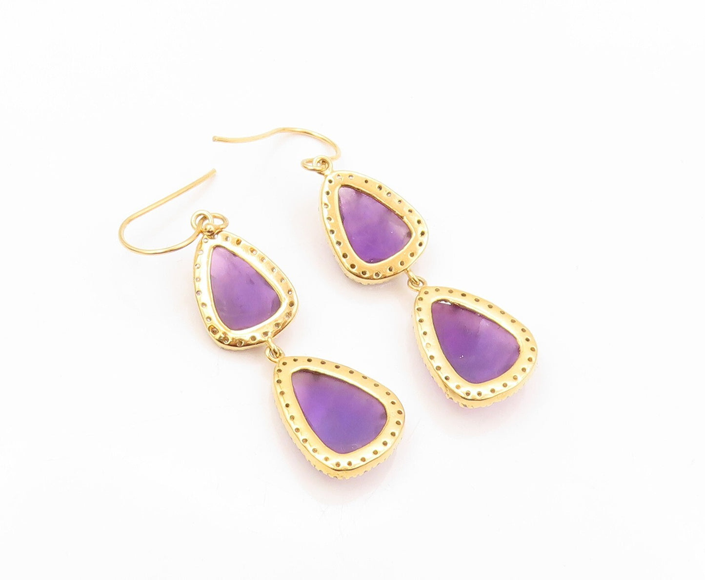 925 Sterling Silver Vintage Earrings Gold Plated Amethyst Halo Sapphire  EG13379