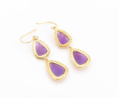 925 Sterling Silver Vintage Earrings Gold Plated Amethyst Halo Sapphire  EG13379