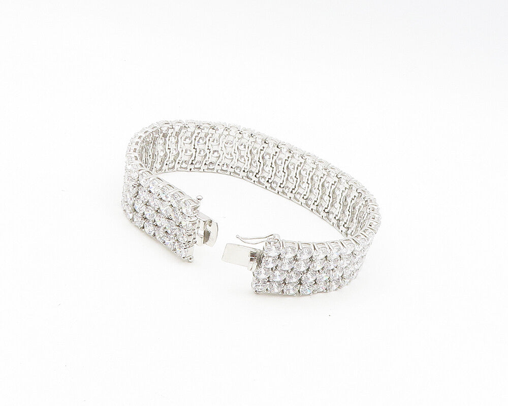 925 Sterling Silver  Sparkling Cubic Zirconia 4 Row Chain Bracelet  BT7274