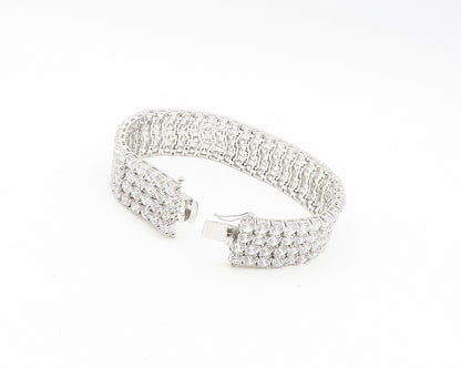 925 Sterling Silver  Sparkling Cubic Zirconia 4 Row Chain Bracelet  BT7274