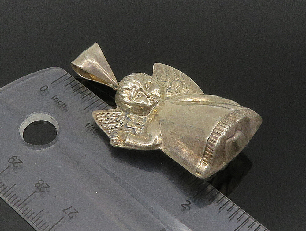 925 Sterling Silver  Vintage Shiny Hollow Angel Motif Pendant  PT19900