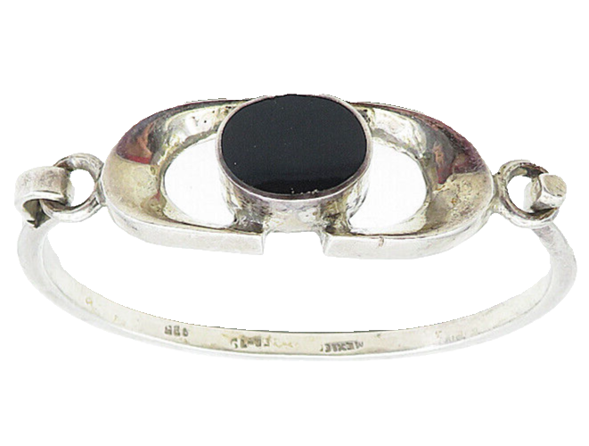 MEXICO 925 Sterling Silver  Vintage Black Onyx Hook Bangle Bracelet  BT2754