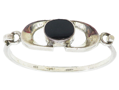 MEXICO 925 Sterling Silver  Vintage Black Onyx Hook Bangle Bracelet  BT2754