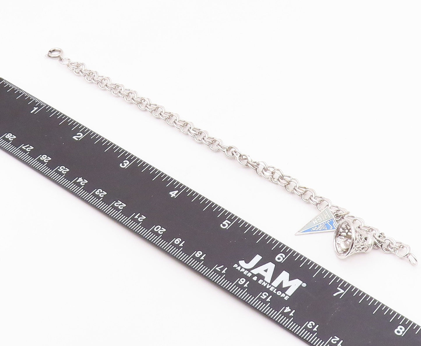 925 Sterling Silver  Vintage P.S. Dupont High Charm Chain Bracelet  BT3787