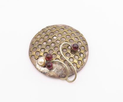 DESIGNER 925 Silver  Vintage Pearl & Amethyst Floral Pattern Brooch Pin BP8199