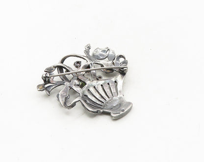925 Silver  Vintage Topaz Amethyst Peridot & Citrine Floral Brooch Pin  BP3822