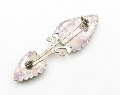 925 Sterling Silver  Vintage Inlaid Turquoise Pointed Design Brooch Pin BP4979