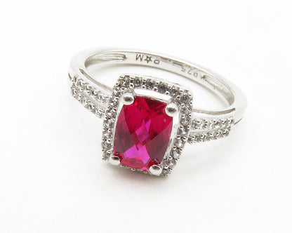 925 Sterling Silver  Pink & White Topaz Solitaire Accent Ring Sz 7  RG13333