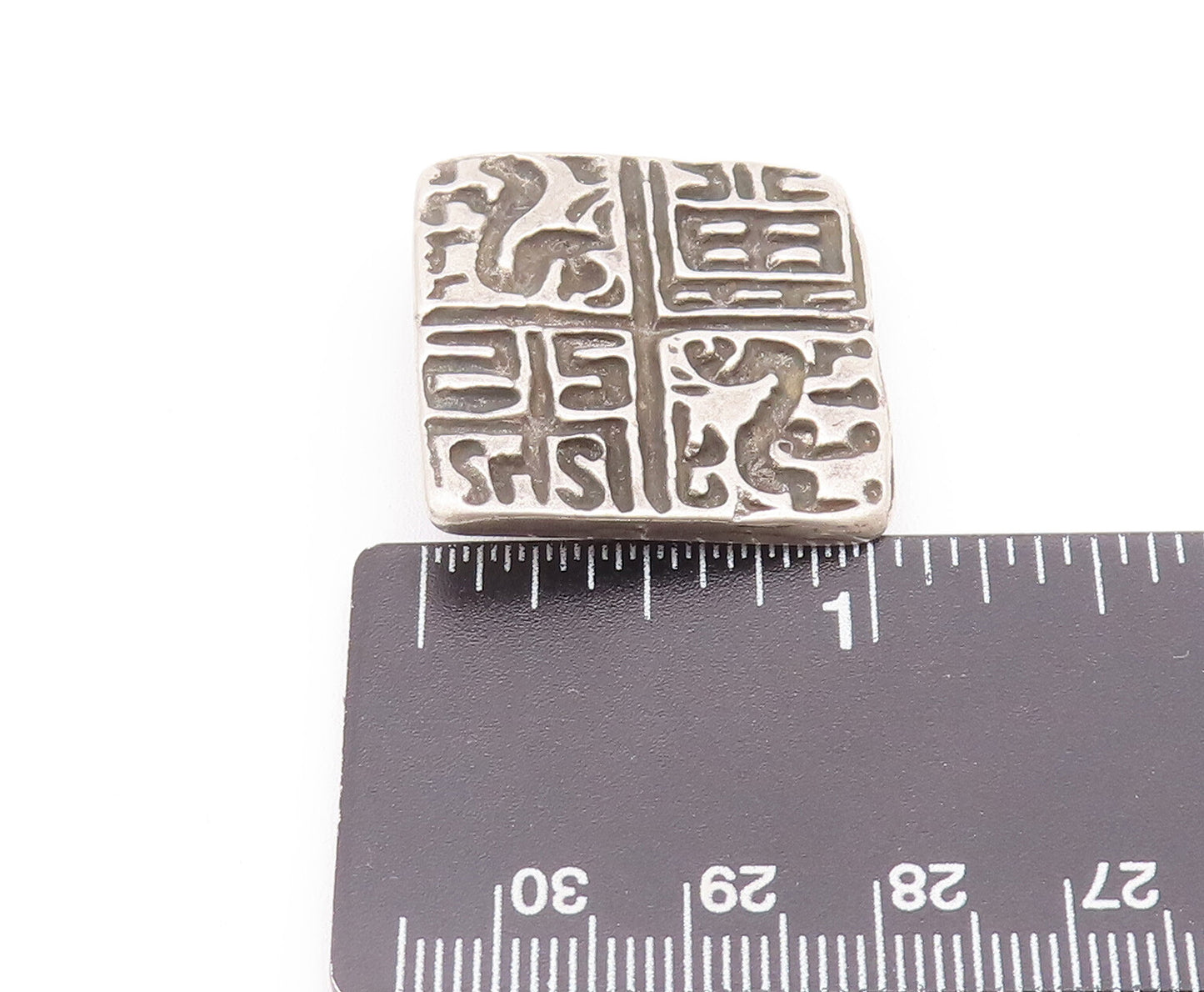 925 Sterling Silver Vintage Brooch Pin Solid Square Etched Trible Design BP10759