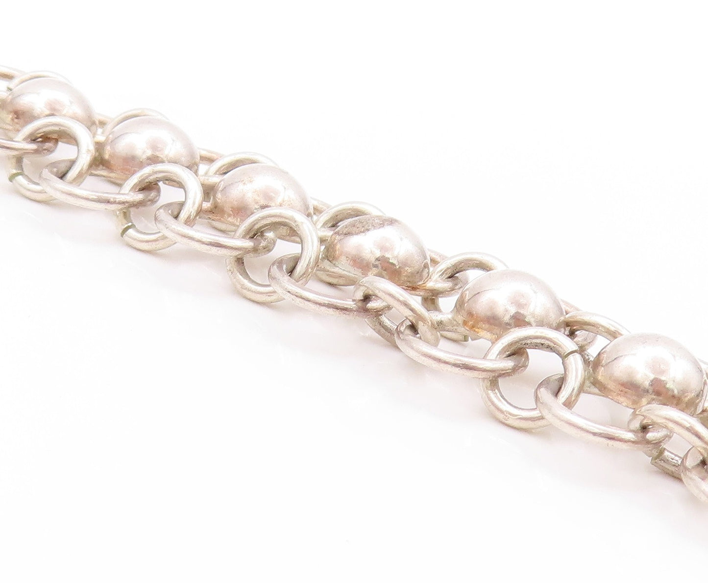 925 Sterling Silver Vintage Bracelet MEXICO Beaded Rings Interlocked  BT11239