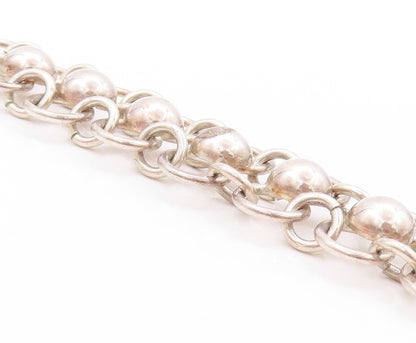 925 Sterling Silver Vintage Bracelet MEXICO Beaded Rings Interlocked  BT11239